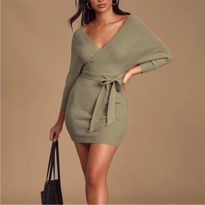 NWT Lulu's Cozy Tan Knit Sweater Dress Size M